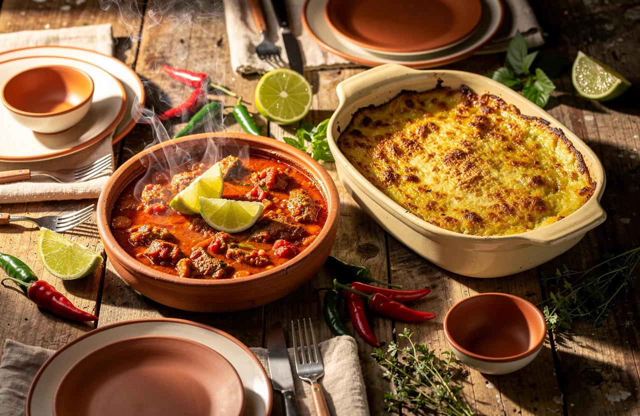 Repas créole maison sur une table en bois
