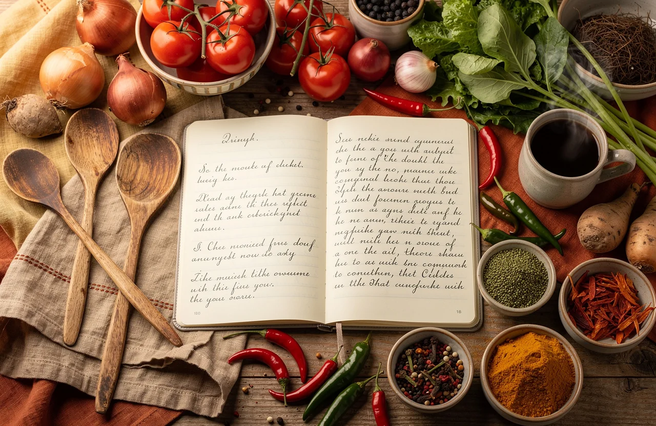 Carnet de recettes et produits de saison sur une table