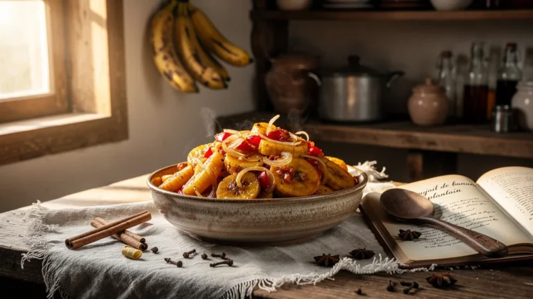 Rougail de banane plantain maison revisité, recette familiale avec saveurs épicées et ambiance chaleureuse
