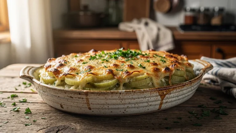 Gratin de christophine doré et crémeux dans son plat